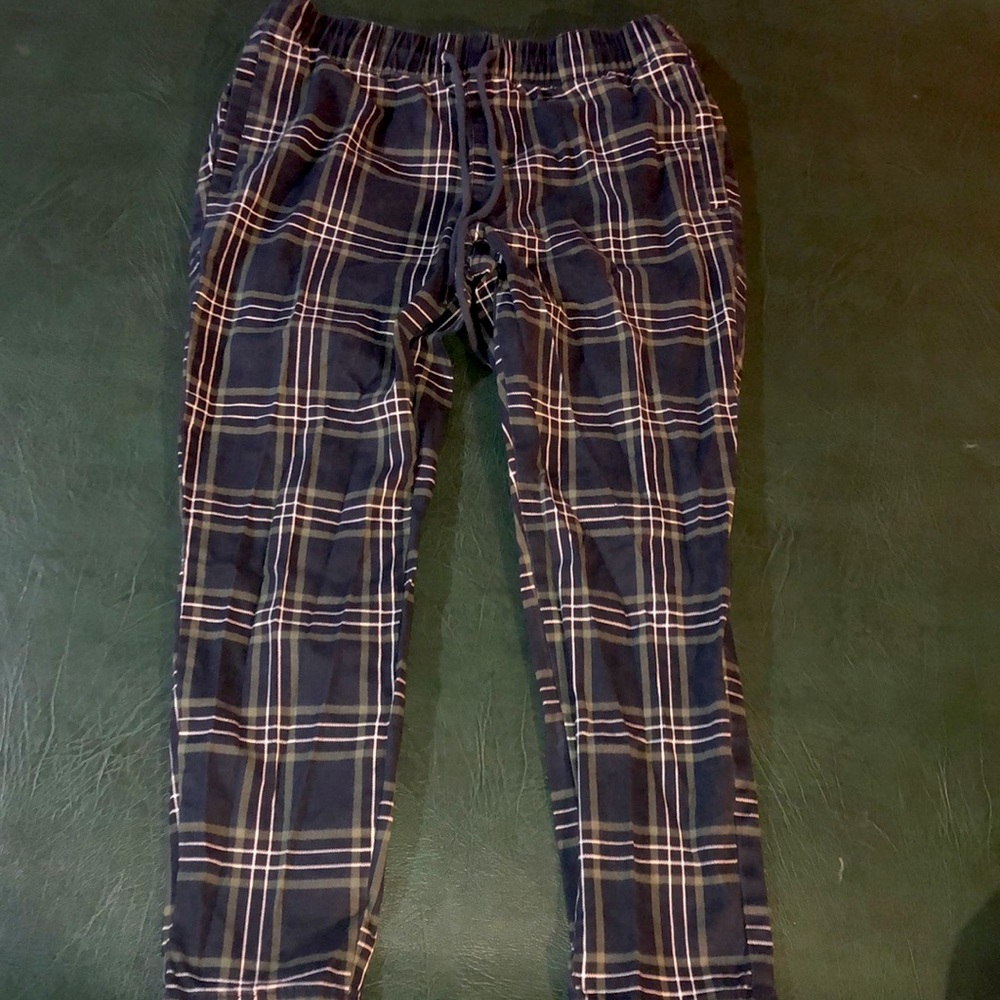 Plaid navy blue & green Trousers